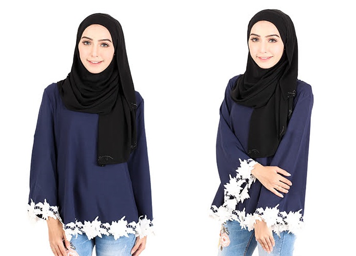 QA-414 Women Beauty Muslimah Blouse Navy Blue