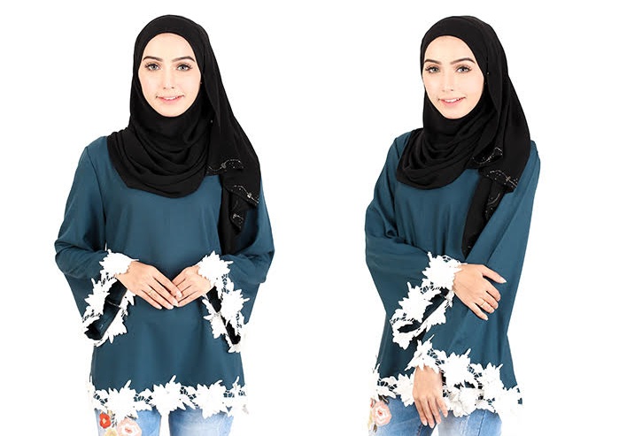 QA-414 Women Beauty Muslimah Blouse Ocean Green