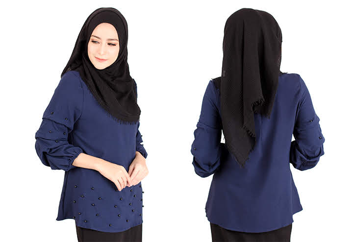 QA-415 Muslimah Fashion Blouse Navy Blue