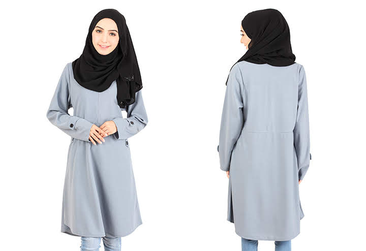 QA-416 Modern Muslimah Long Top Dust Blue