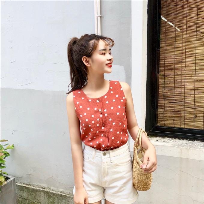 VW12279 Sweet Polka Dot Top Red