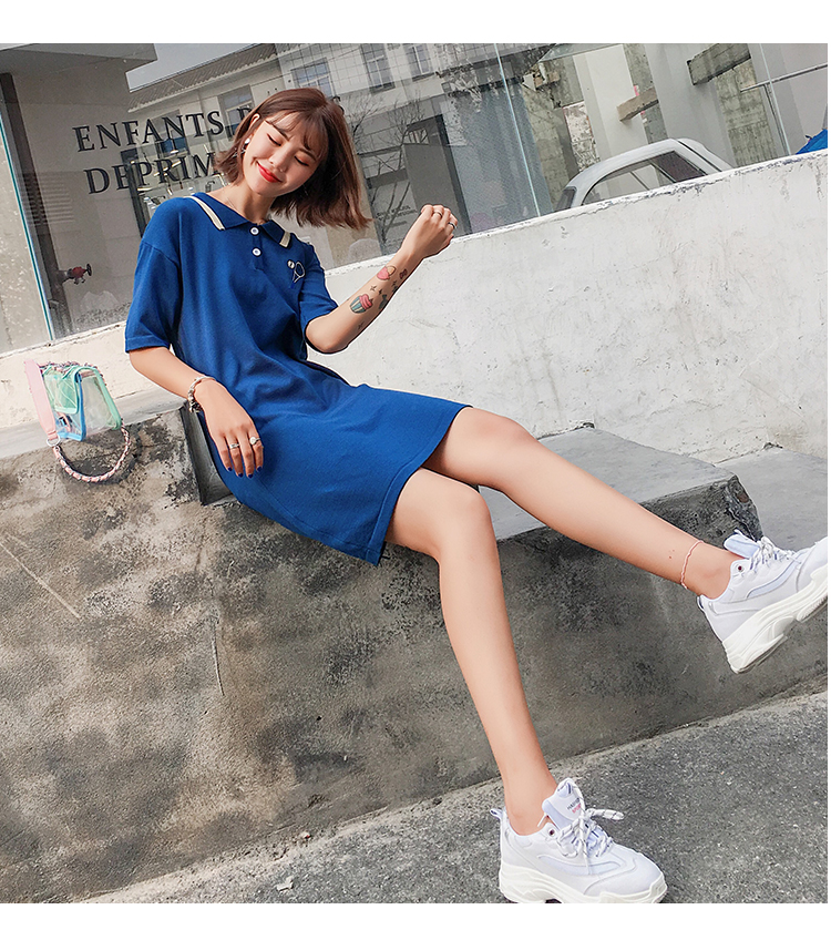 VW12288 Sporty Collar Dress Blue