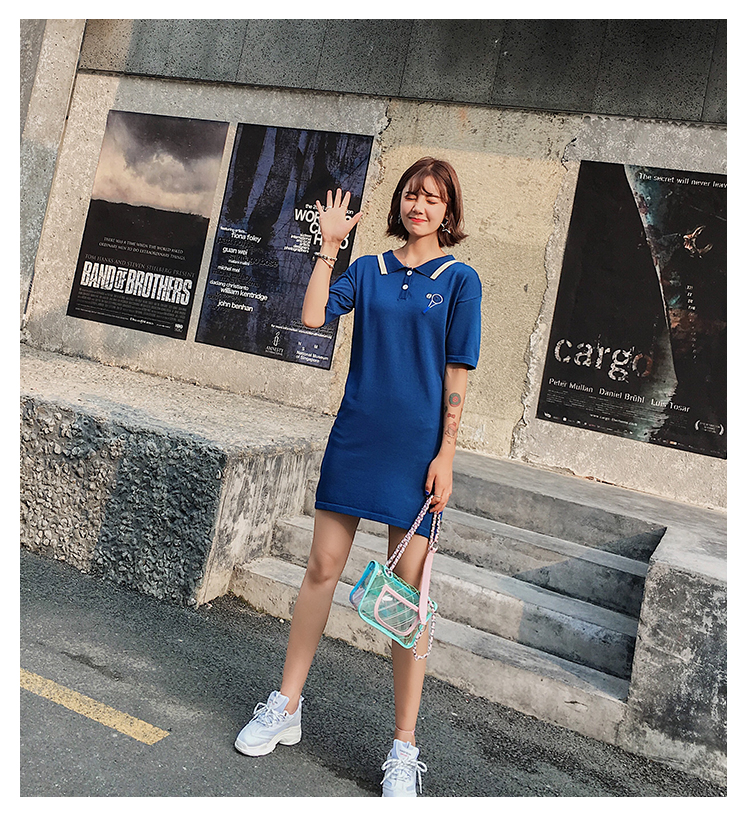 VW12288 Sporty Collar Dress Blue