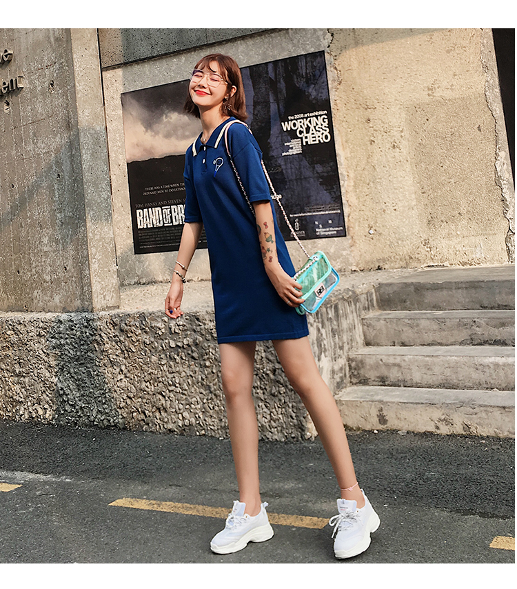 VW12288 Sporty Collar Dress Blue