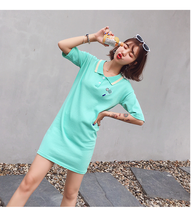 VW12288 Sporty Collar Dress Green