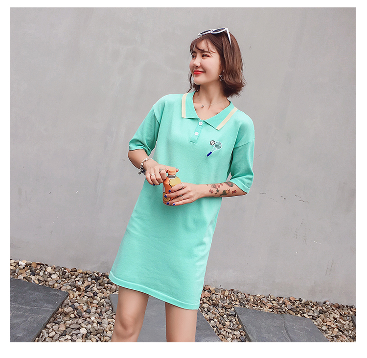 VW12288 Sporty Collar Dress Green