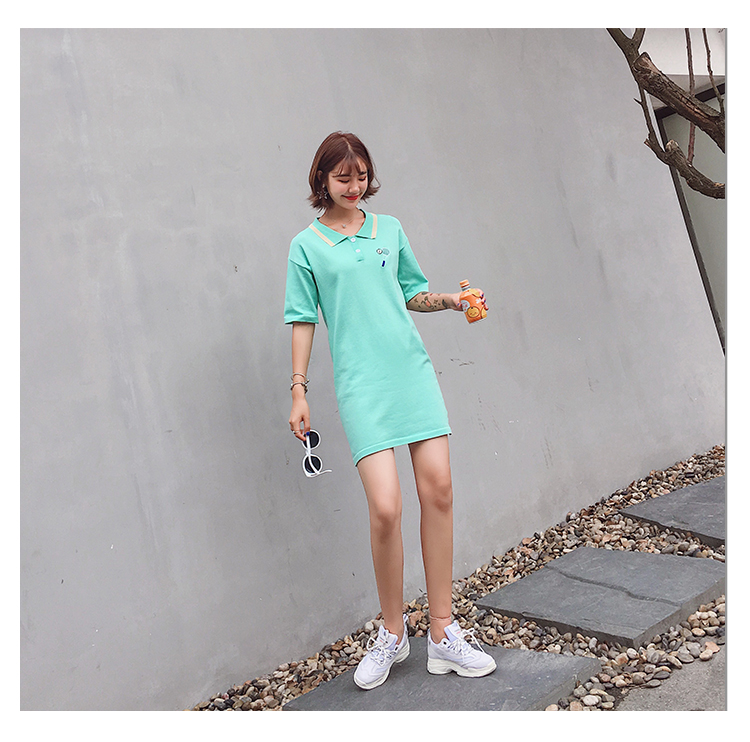 VW12288 Sporty Collar Dress Green