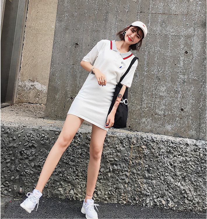 VW12288 Sporty Collar Dress White