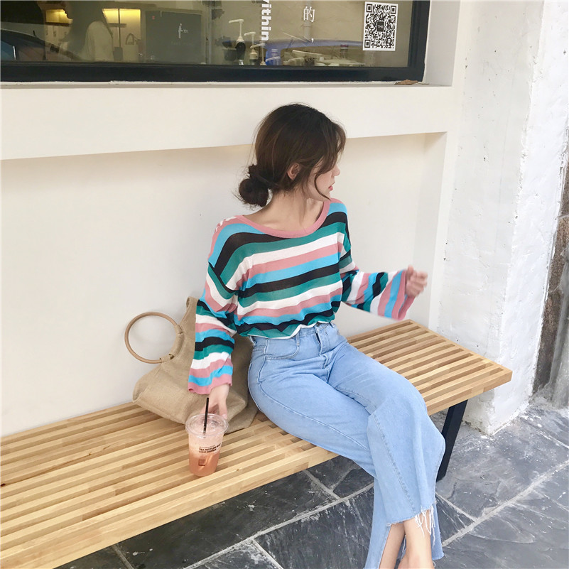 VW12294 Charming Colourful Stripe Top Pink