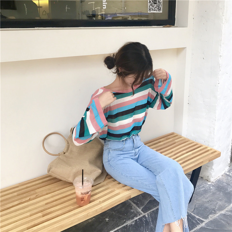 VW12294 Charming Colourful Stripe Top Pink