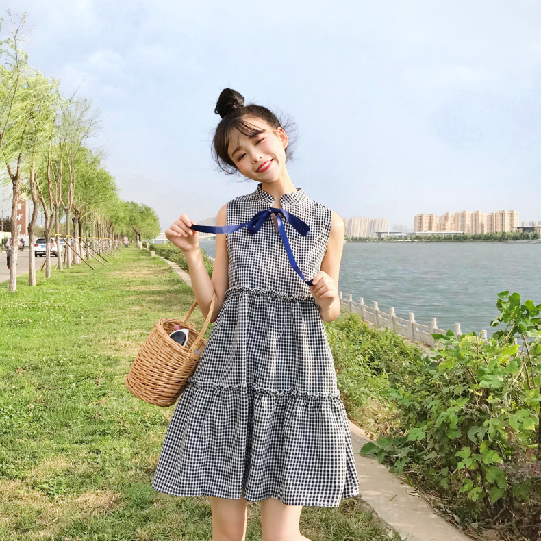 VW12295 Sweet Checker Dress Black