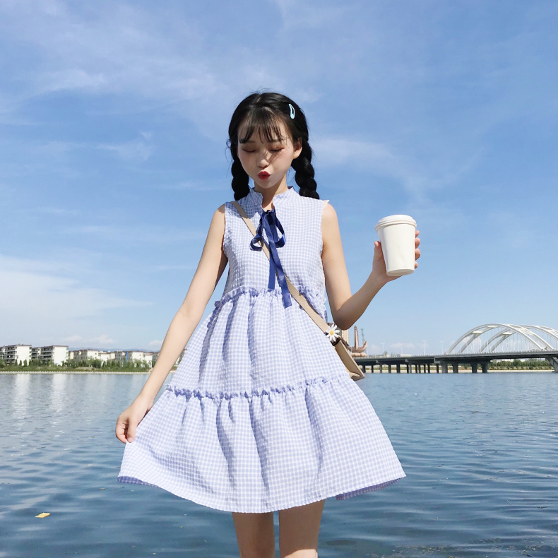 VW12295 Sweet Checker Dress Blue