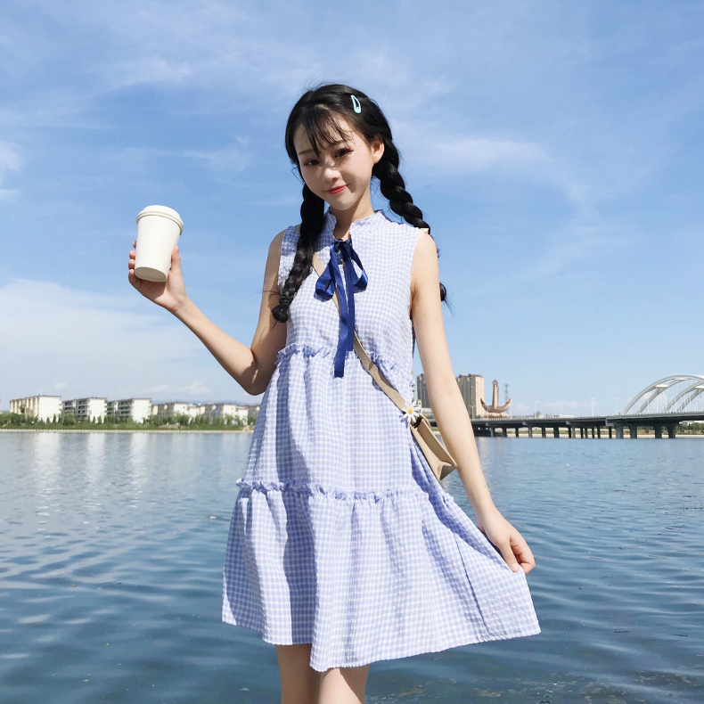 VW12295 Sweet Checker Dress Blue