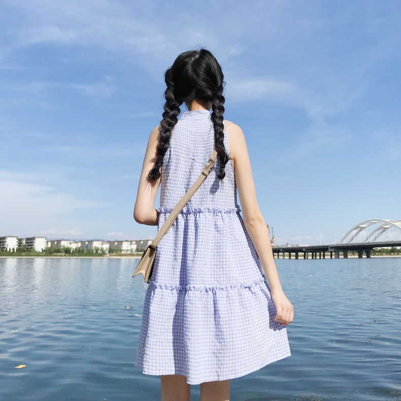 VW12295 Sweet Checker Dress Blue