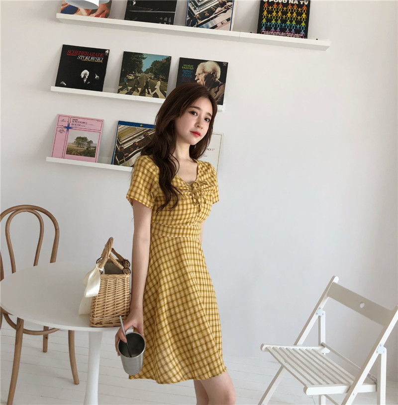 VW12296 Vintage Checker Dress Yellow
