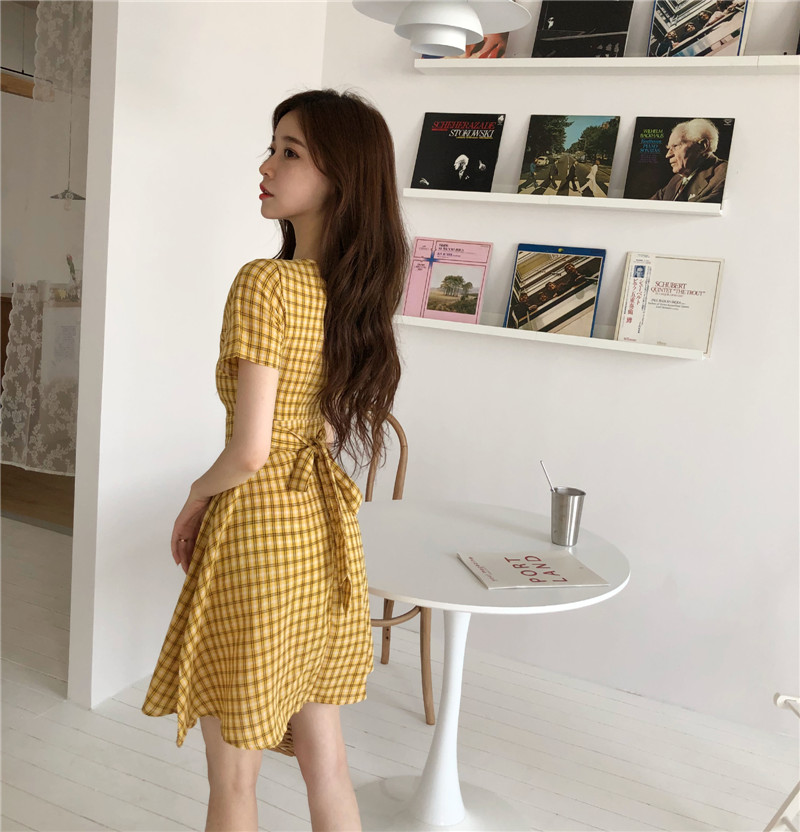VW12296 Vintage Checker Dress Yellow