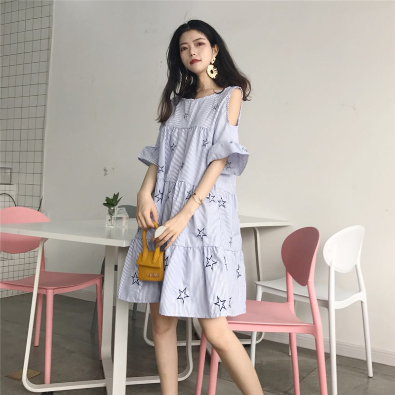 VW12306 Fashion Loose Dress Blue