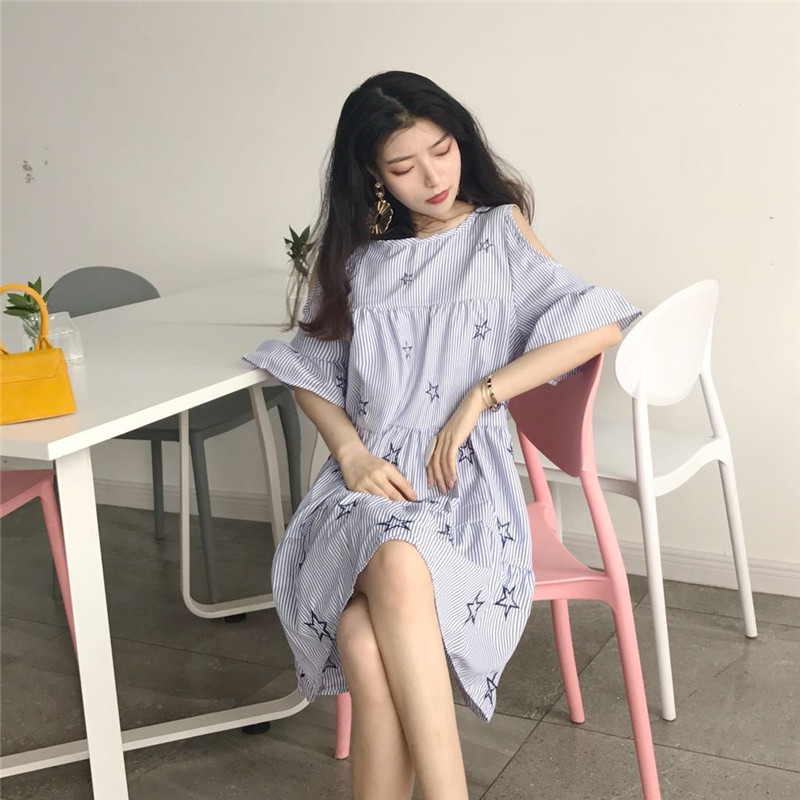 VW12306 Fashion Loose Dress Blue