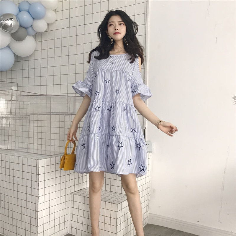 VW12306 Fashion Loose Dress Blue