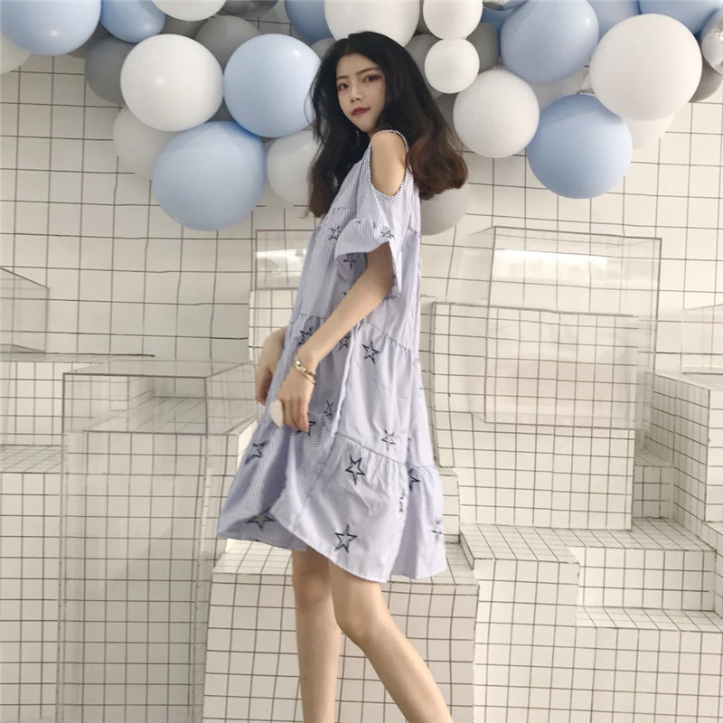 VW12306 Fashion Loose Dress Blue