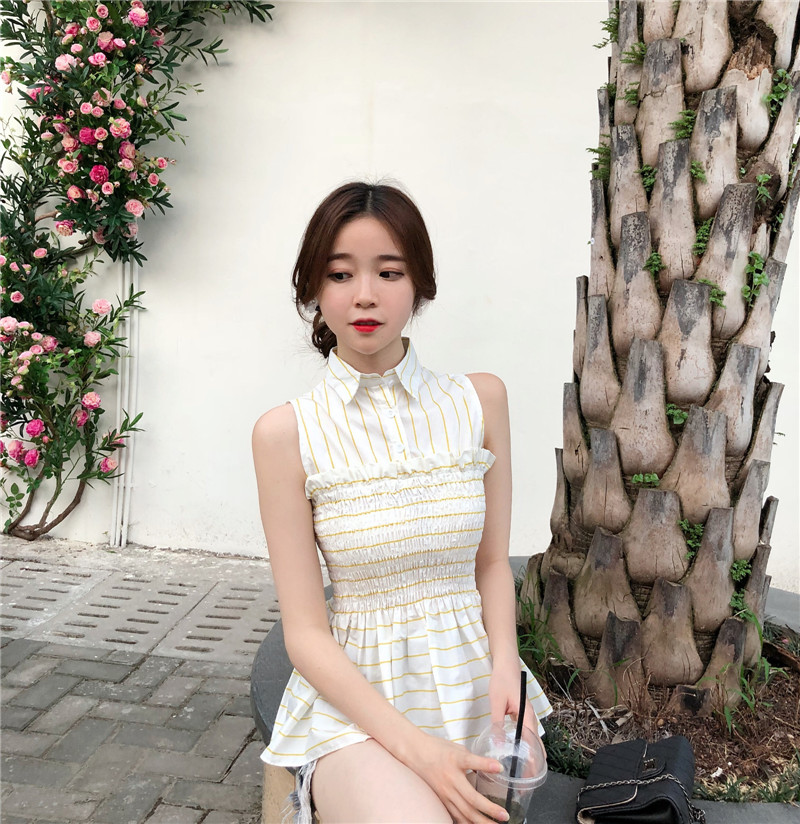 VW12308 Trendy Stripe Top Yellow