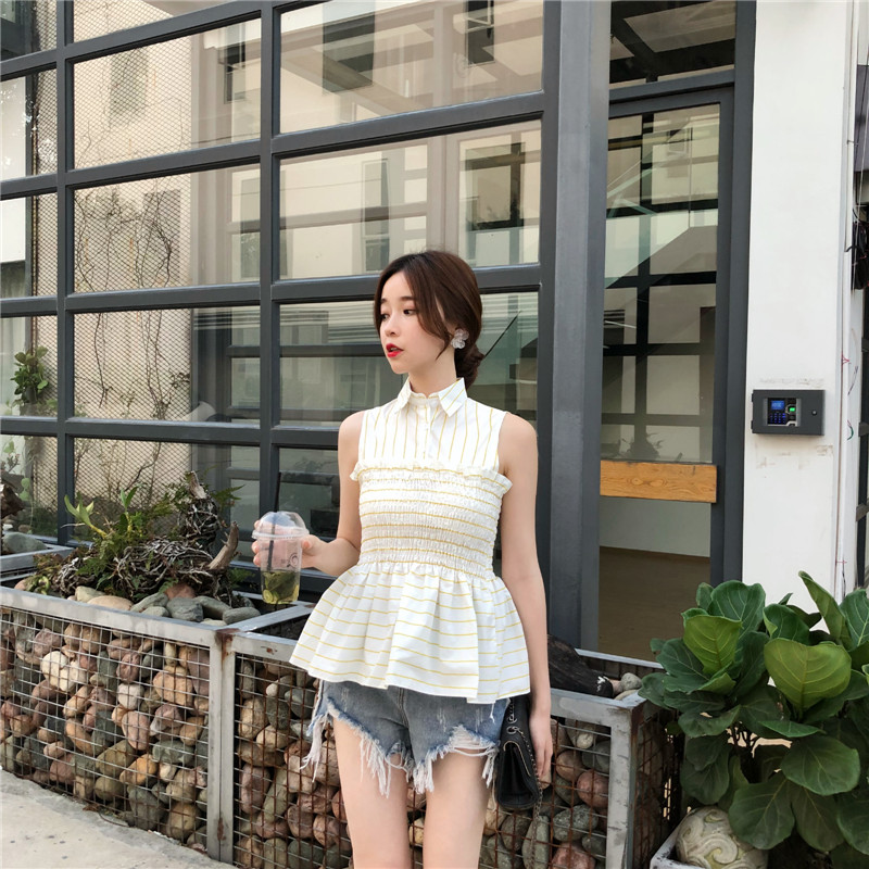 VW12308 Trendy Stripe Top Yellow