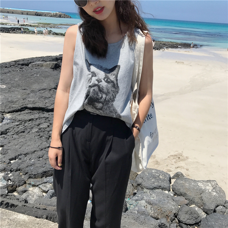 VW12309 Casual Printed Top Grey