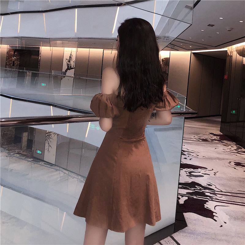 VW12315 Sexy Off Shoulder Dress Brown