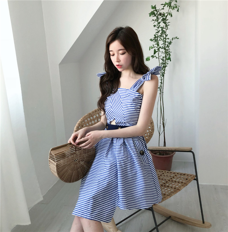 VW12318 Stylish Stripe Dress Blue
