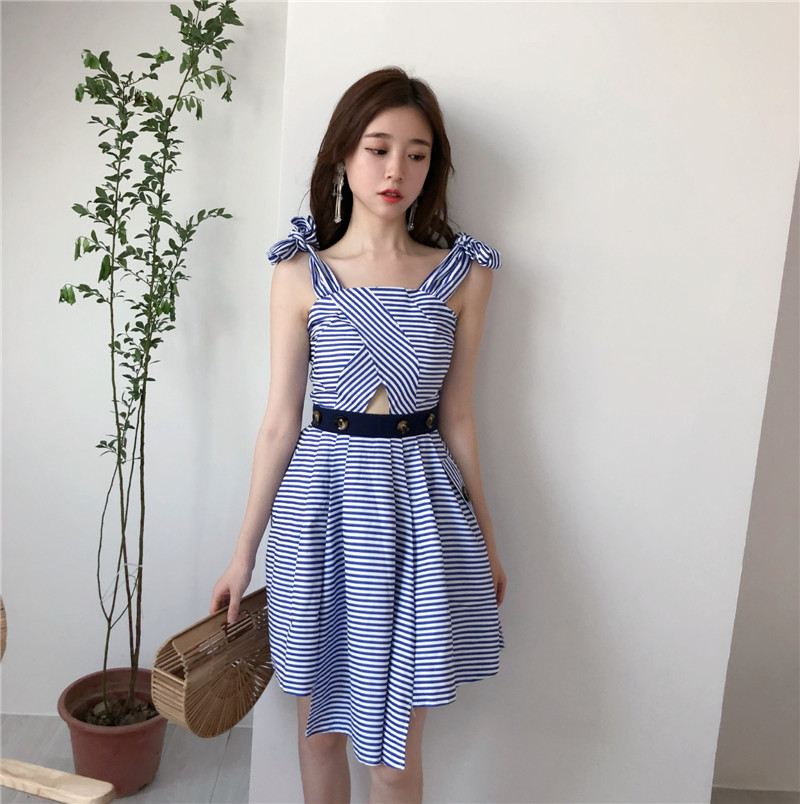 VW12318 Stylish Stripe Dress Blue