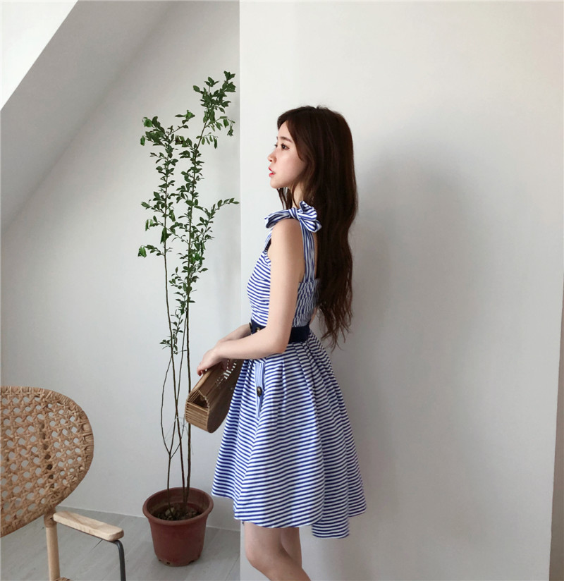 VW12318 Stylish Stripe Dress Blue