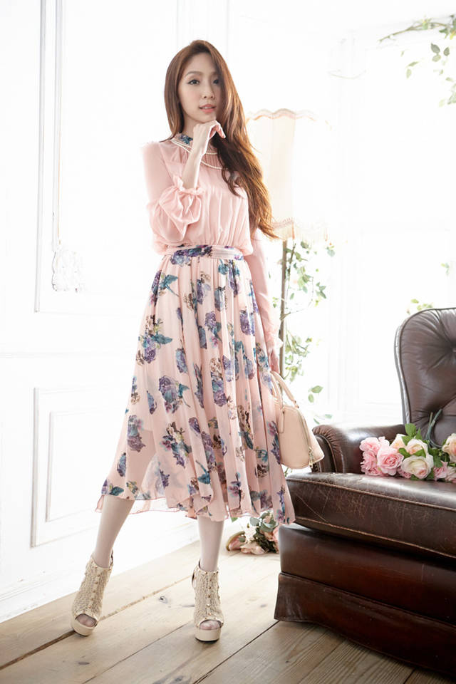 WD7610 Lovely Floral Dress Pink