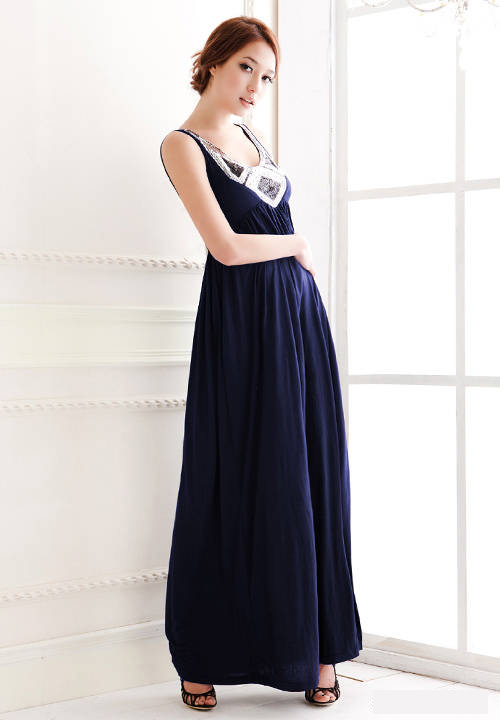 WD7611 Women Sequin Maxi Dress Blue