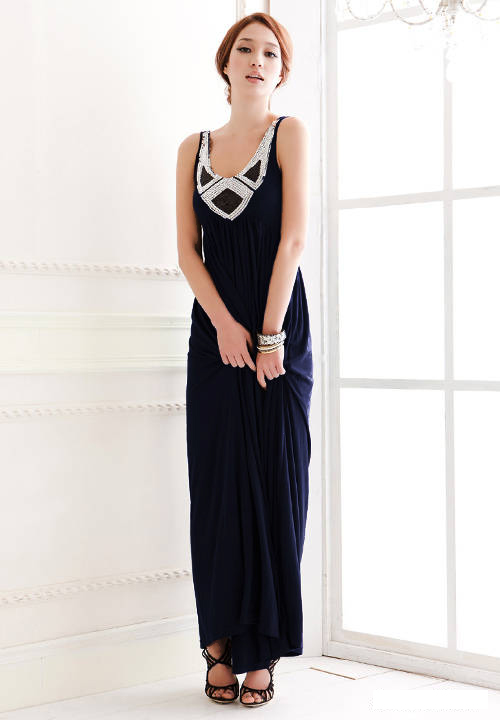 WD7611 Women Sequin Maxi Dress Blue