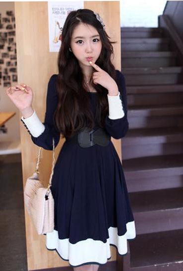 WD7621 Women Casual Dress Dark Blue