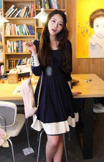 WD7621 Women Casual Dress Dark Blue