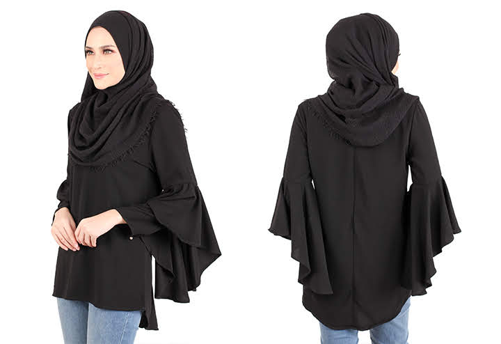 QA-425 Women Flared Blouse Black