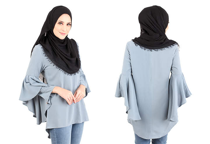 QA-425 Women Flared Blouse Grey