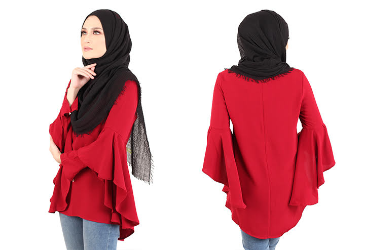 QA-425 Women Flared Blouse Red