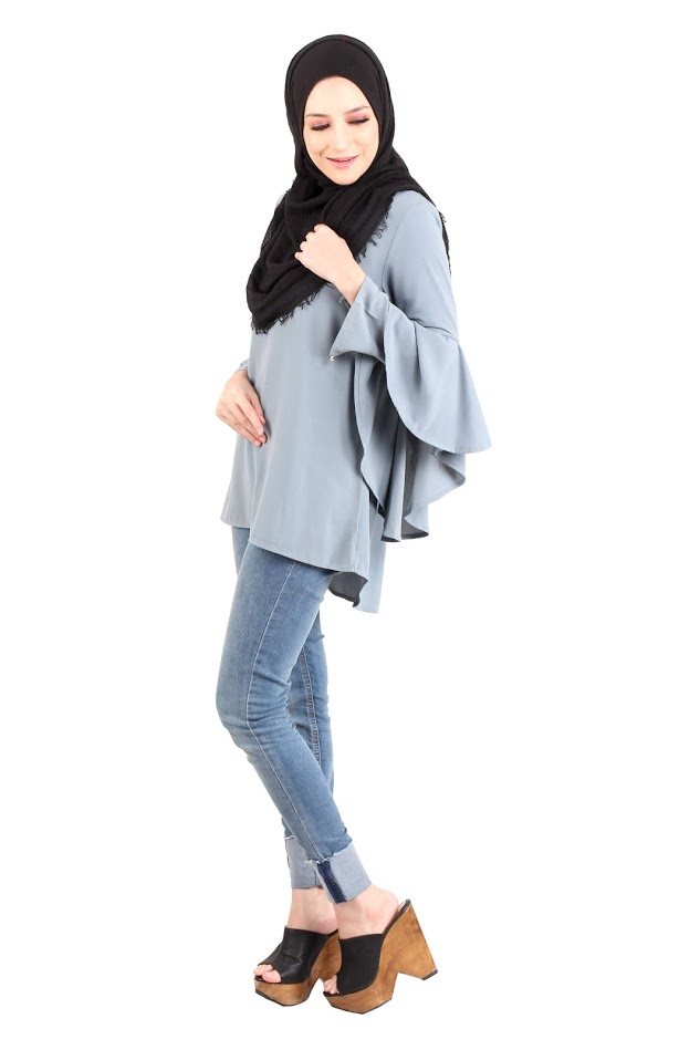 QA-425 Women Flared Blouse Grey