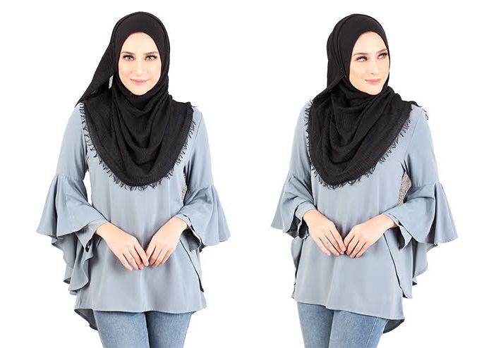 QA-425 Women Flared Blouse Grey
