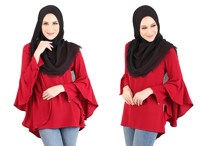 QA-425 Women Flared Blouse Red