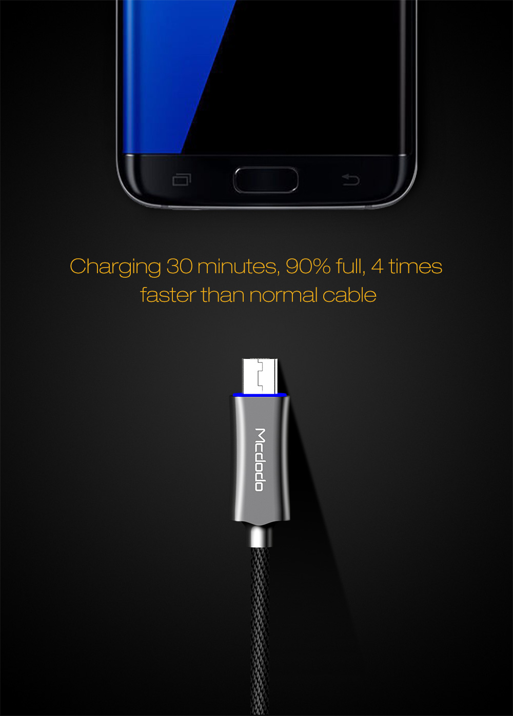 Micro USB Smart LED Auto-Disconnect Cable (Black)