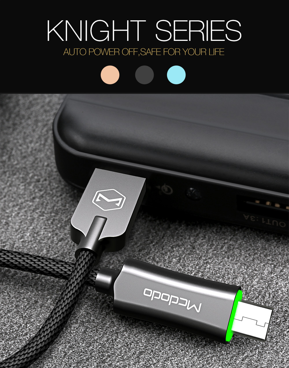 Micro USB Smart LED Auto-Disconnect Cable (Black)