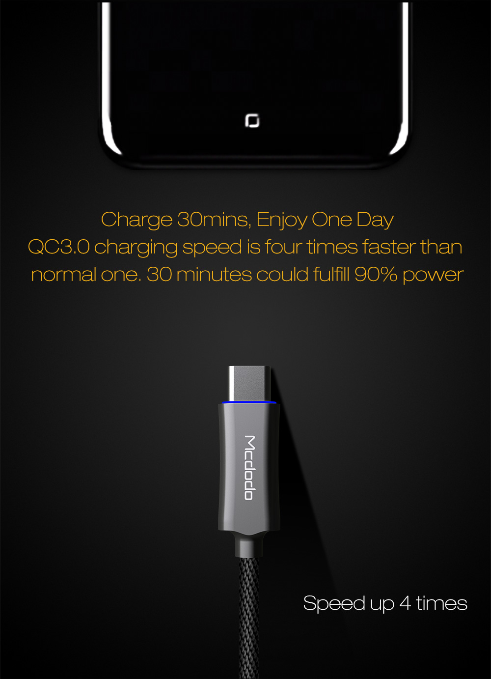 Type C Smart LED Auto-Disconnect Cable (Black)