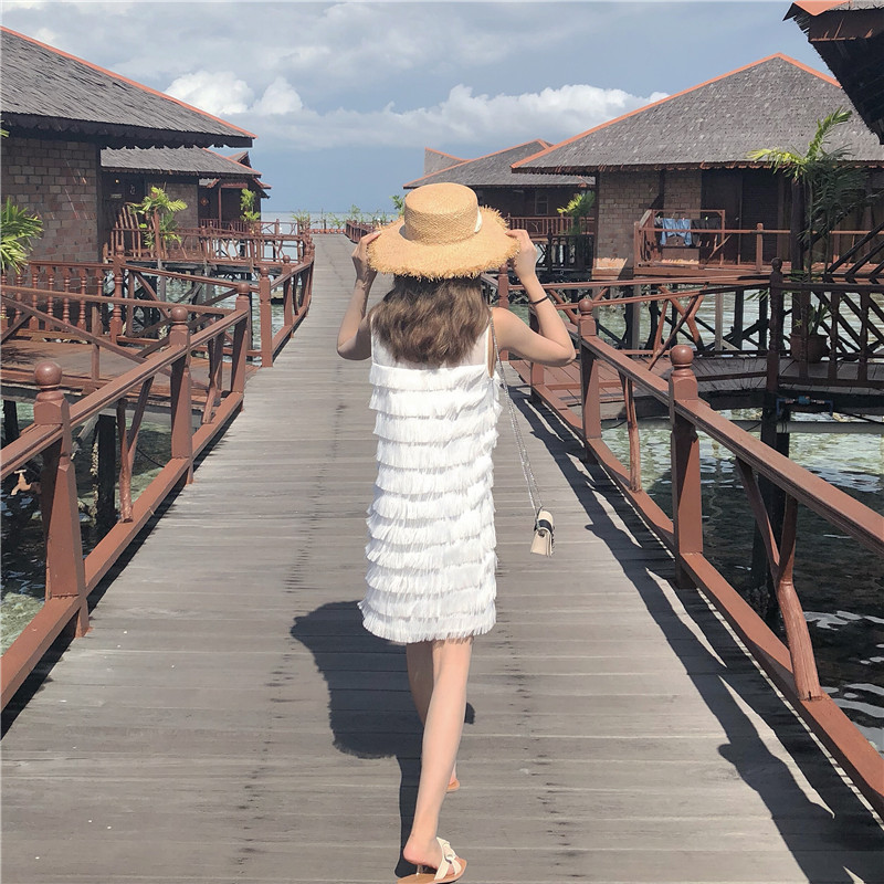 VW12335 Unique Tassel Dress White