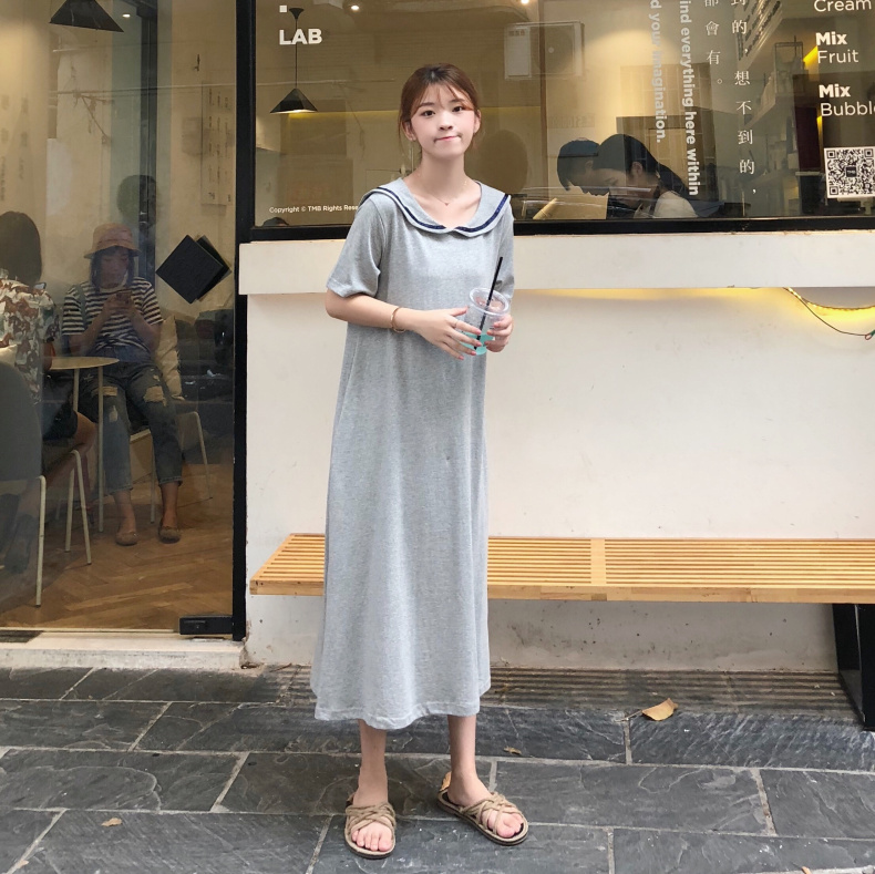 VW12325 Stylish Collar Dress Grey