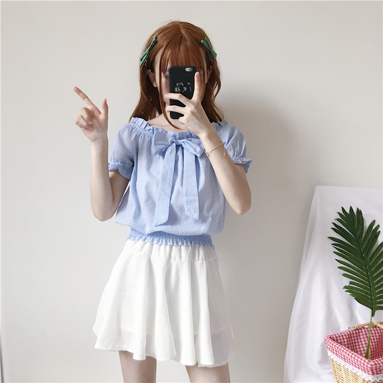 VW12333 Lovely Off Shoulder Top Blue