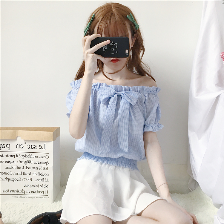 VW12333 Lovely Off Shoulder Top Blue