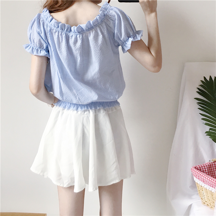 VW12333 Lovely Off Shoulder Top Blue